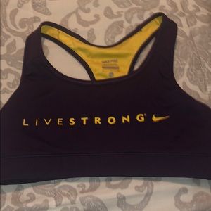 Purple and yellow live strong Nike sports bra